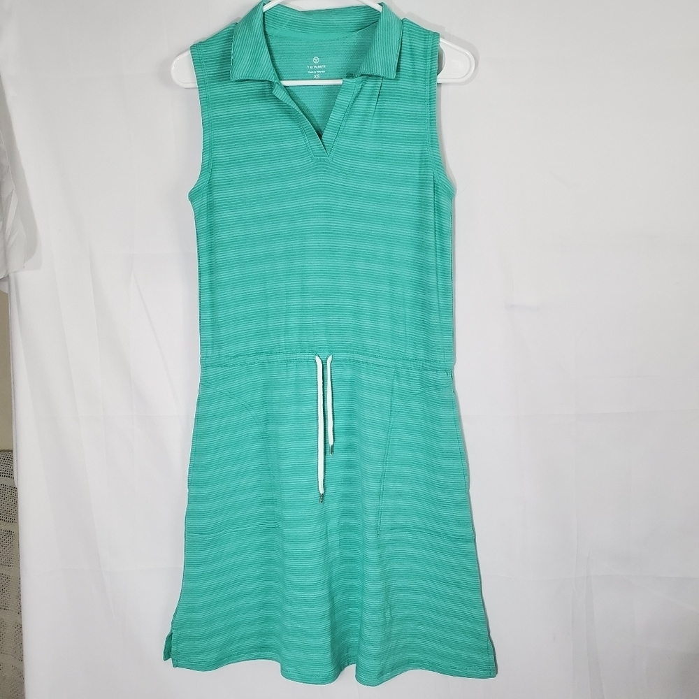 Talbots Mini Terry Drawstring Coverup Dress Teal Beach XS